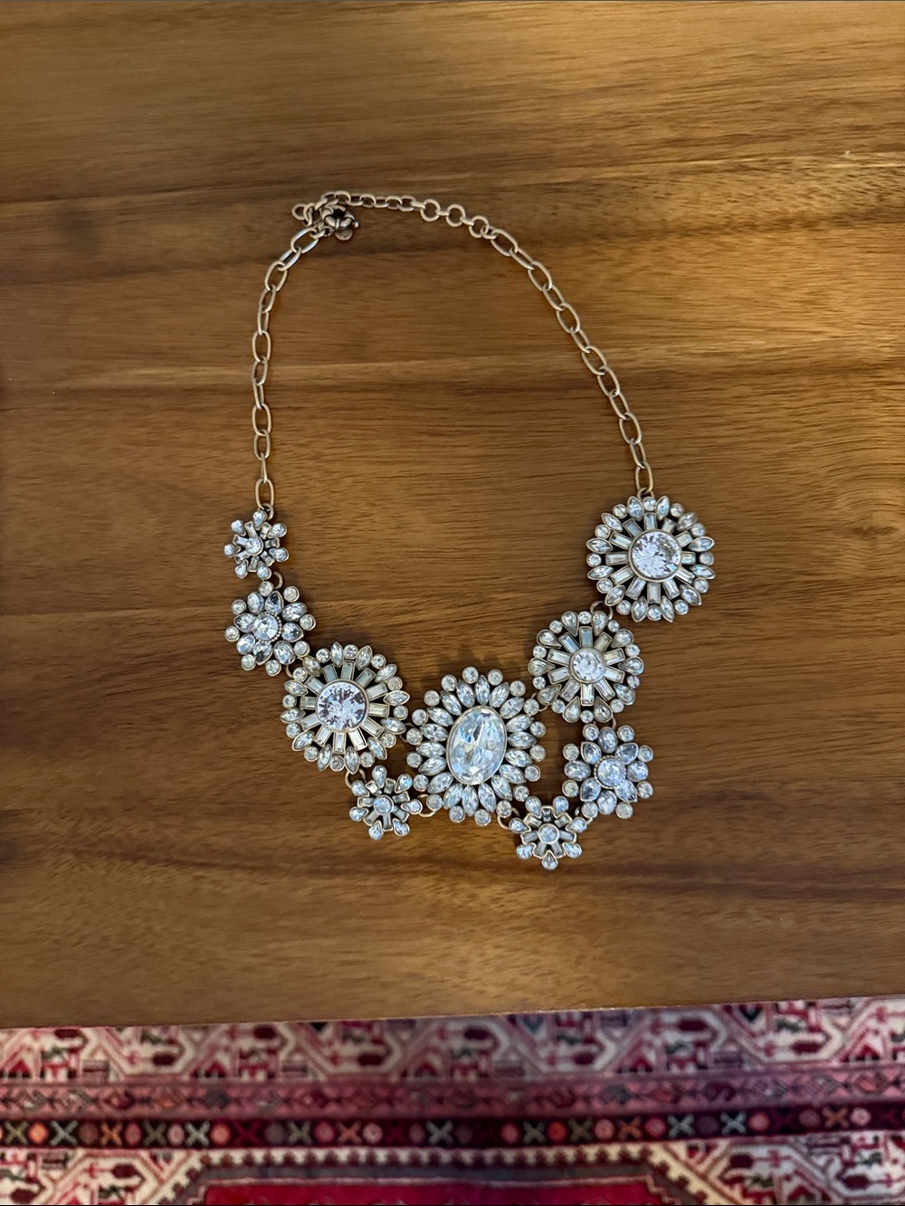 J. Crew Gold and Clear Crystal Floral Bib Necklace